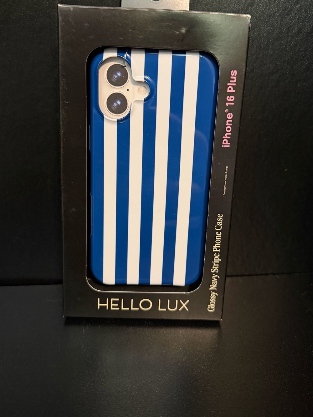 NWT Hello Lux iPhone 16 Plus Case Glossy Navy Stripe MagSafe New